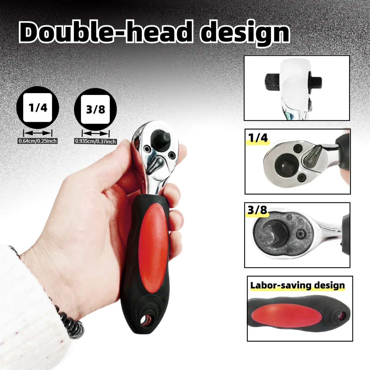 72 Teeth Short Handle Double-headed Mini Ratchet Wrench For 1/4
