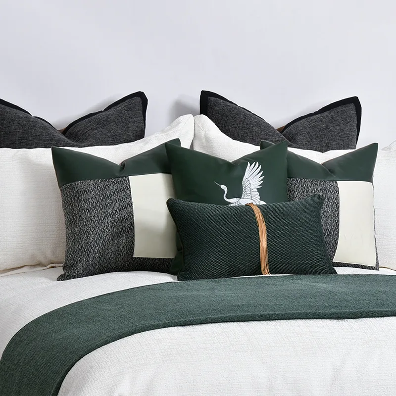 Nuevo modelo chino de ropa de cama para habitación, decoración suave verde con hotel, villa, muebles de habitación, sala de exposiciones, ropa de cama