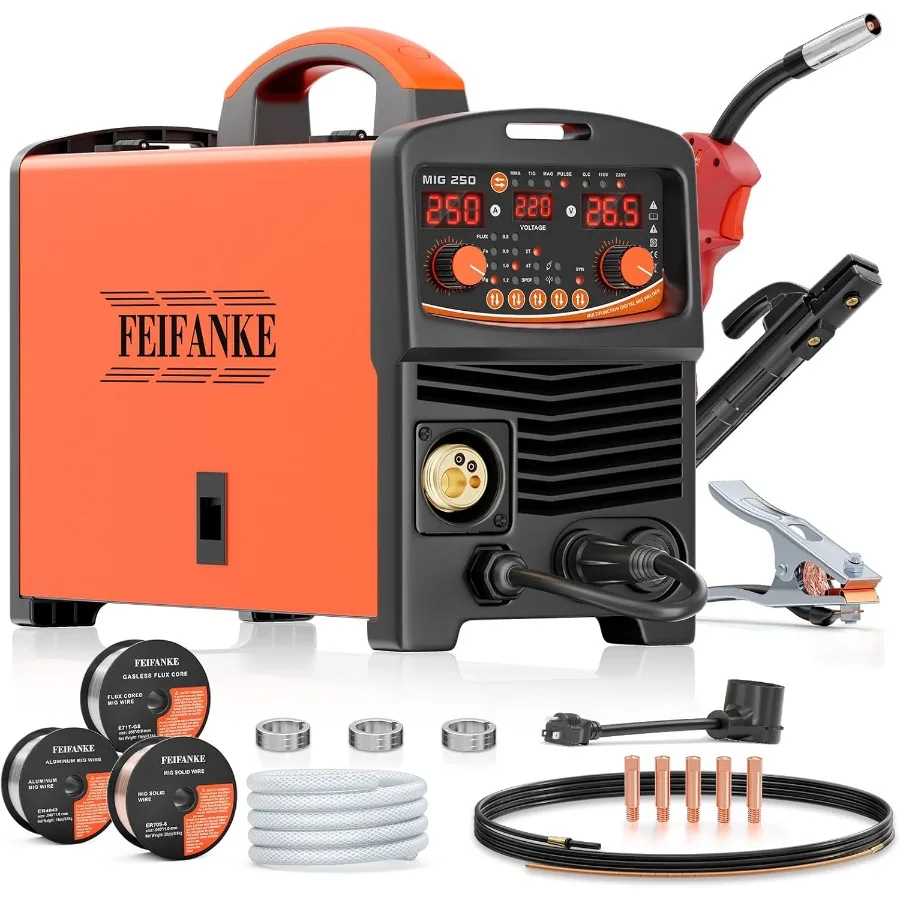 250A MIG Welder 110V 220V 8in1 Synergic Control Gas MIG Gasless Flux Core MIG Single Pulse MIG Lift TIG Stick 2T 4T Spot for Au