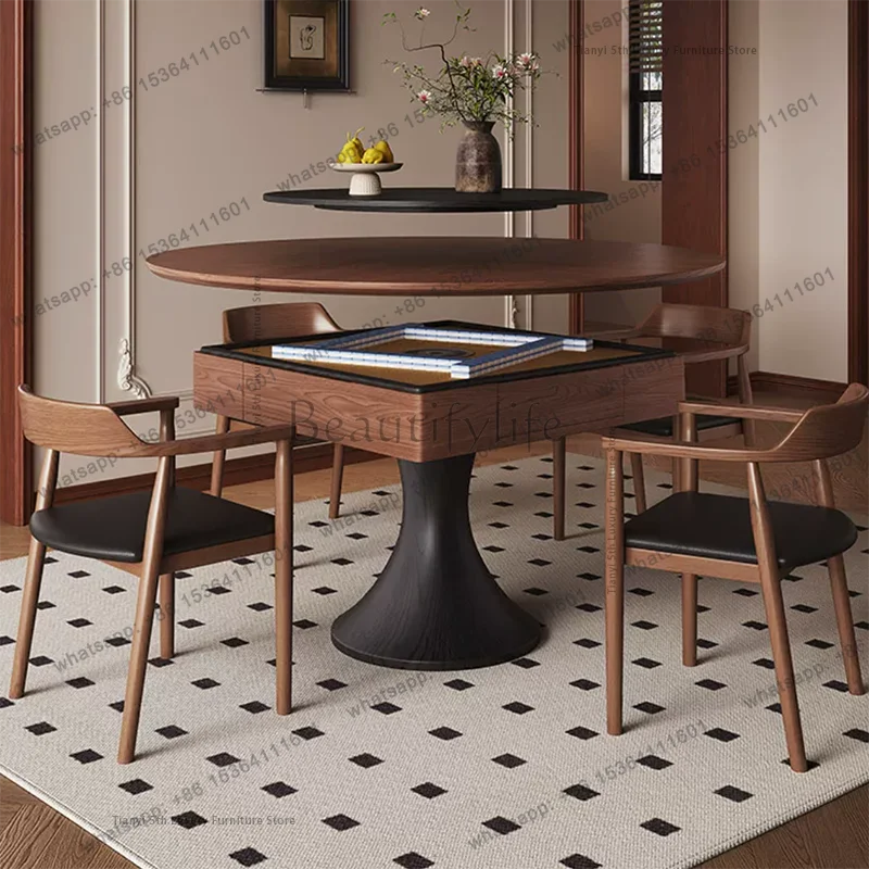 PG Mid-century Style Solid Wood Mahjong Table Nordic Retro Automatic Shuffling Mahjong Machine Dining Table Home Furniture FYMT