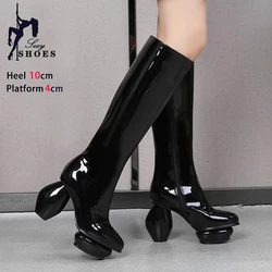 Size 34-44 Black Knee-High Boots For Women 10CM High Heels Autumn Winter Shoes Side Zipper Strange Style Female Long Shoes Botas