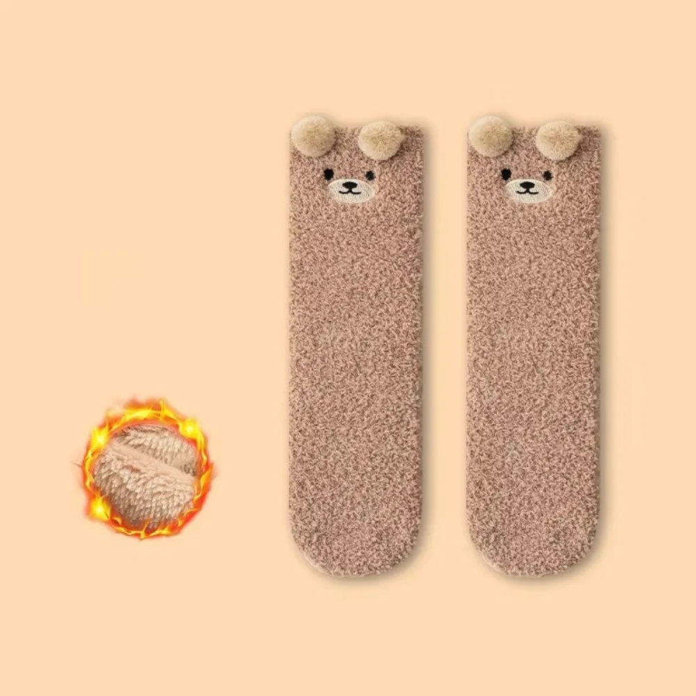 

Cute Cartoon Bear Design Baby Socks Coral Velvet Thickened Infants Stocking Knee Protection Warm Plush Socks for 0-5year Kids