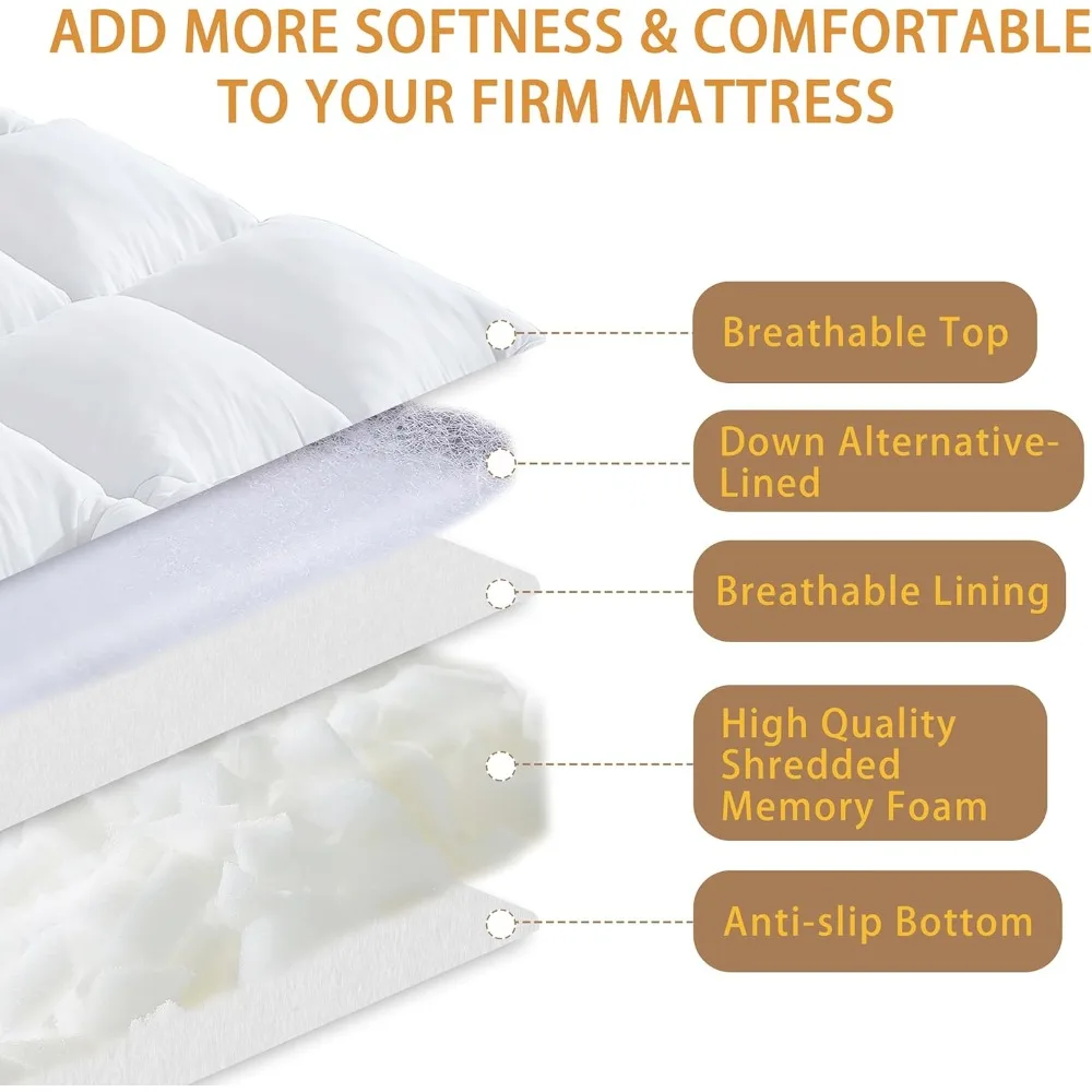 مرتبة WhatsBedding مقاس 3 بوصات من إسفنج الذاكرة مقاس كوين بالإضافة إلى مبطنة بديلة سميكة للأسفل، 1700GSM ذاكرة ممزقة رقيقة F