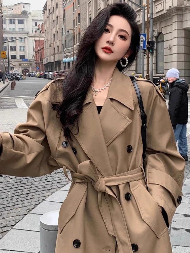 

Длинное пальто для высоких женщин в британском стиле, повседневное, весенне-осеннее, новая модель, очень красивое, в японском стиле, ветровка для отдыха