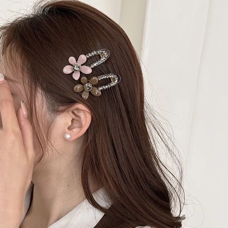 Floral Duckbill Hairpin Cartoon Small Hair Claw rhinestone Bangs BB Clips Beads Girls Ponytail Hairpin Fashion Hair Accessories