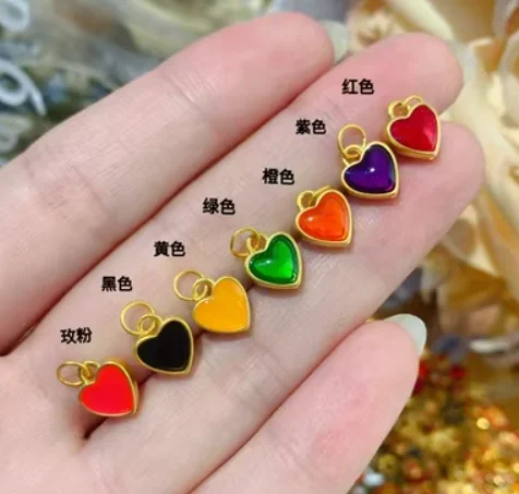 

24k pure gold heart pendant colorful pendants candy color pendant