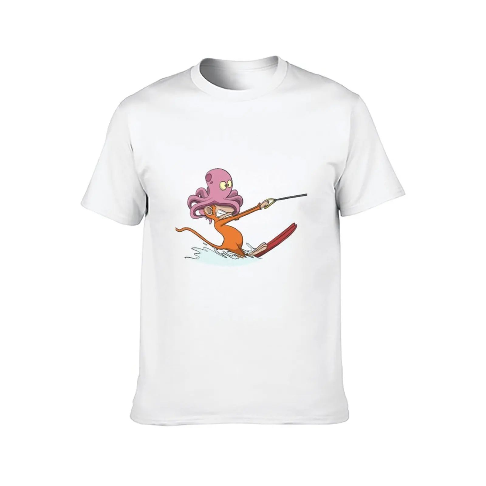 التزلج على الماء جنب مع القرد والأخطبوط تي شيرت تي شيرت للرجل حزمة القطن تي شيرت للرجل حزمة تي شيرت أبيض #2