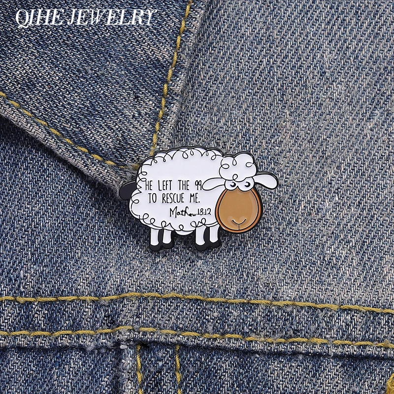 He Left The 99 to Rescue Me Jesus Enamel Pins Christian Faith Jesus Sheep Brooch Clothes Lapel Badge Jewelry Gifts for Friends