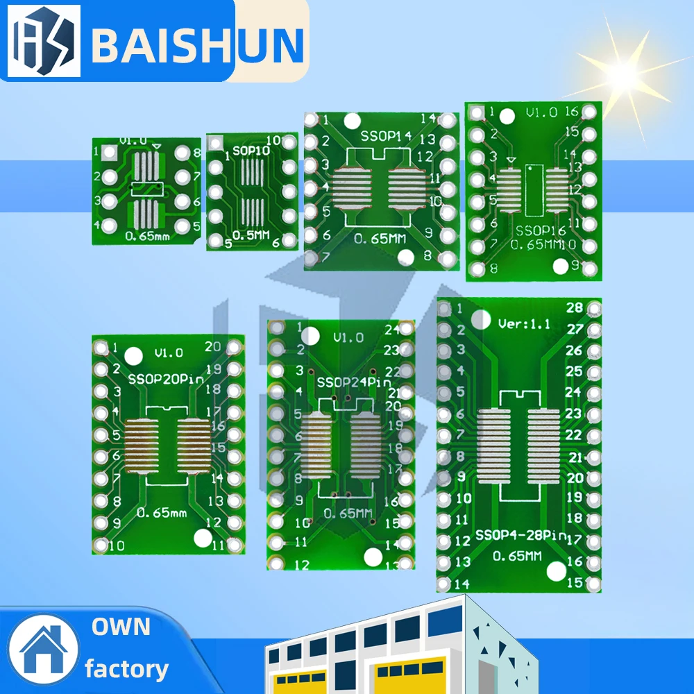 35PCS=7value*5PCS PCB Board Kit SMD Turn To DIP SOP MSOP SSOP TSSOP SOT23 8 10 14 16 20 24 28 SMT To DIP