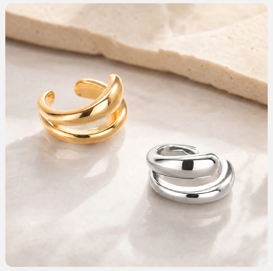 Vnox 1 Stück Punk-Ohrklemme für Frauen, Geometrischer Doppelschicht-Ohrclip ohne Piercing, Knorpel-Ohrring, Y2K-Schmuck – Detail 6