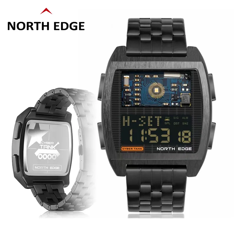 Men's Digital Watch  Retro Industrial Metal Style  Waterproof 50M /Sport Watches For Men  World Time reloj de hombre/stopwatch