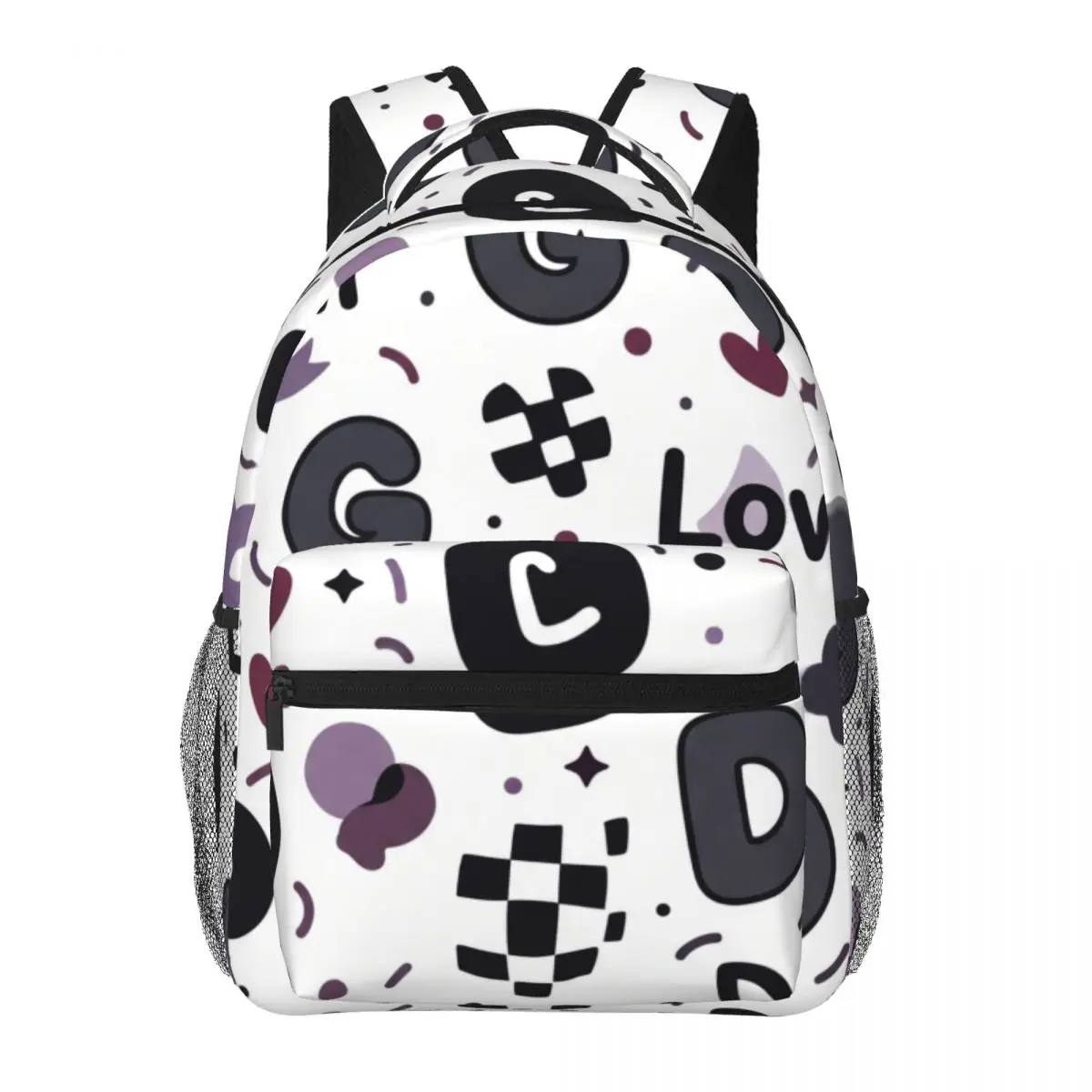 Cool Skull Student Backpack Tossed Dream Smile Words Cute Kawaii Black White Sweet Bookbag for Girls Teens Daily School Travel