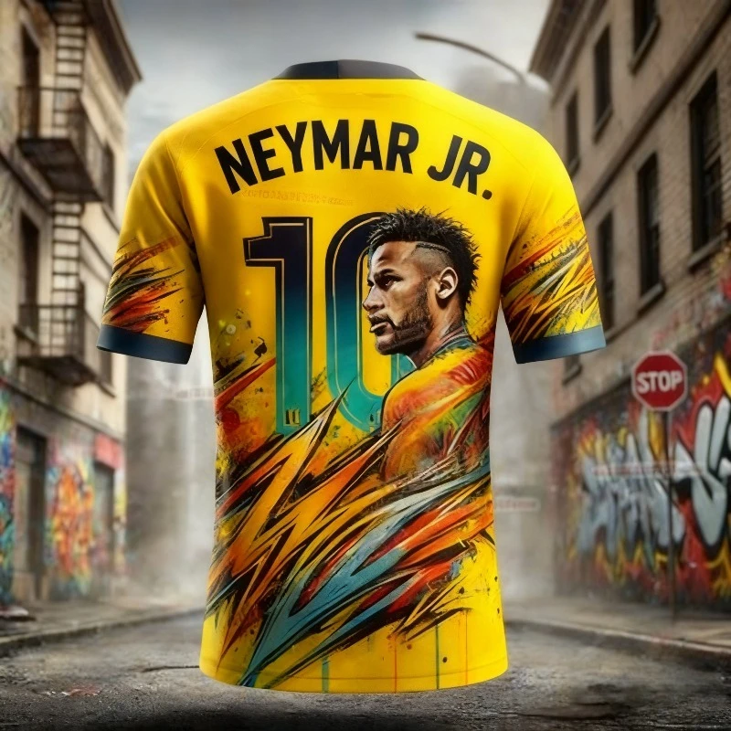 أزياء كرة القدم نجم نيمار 3D مطبوعة الرجال مروحة تي شيرت، الرياضة في الهواء الطلق تنفس التجفيف السريع جيرسي