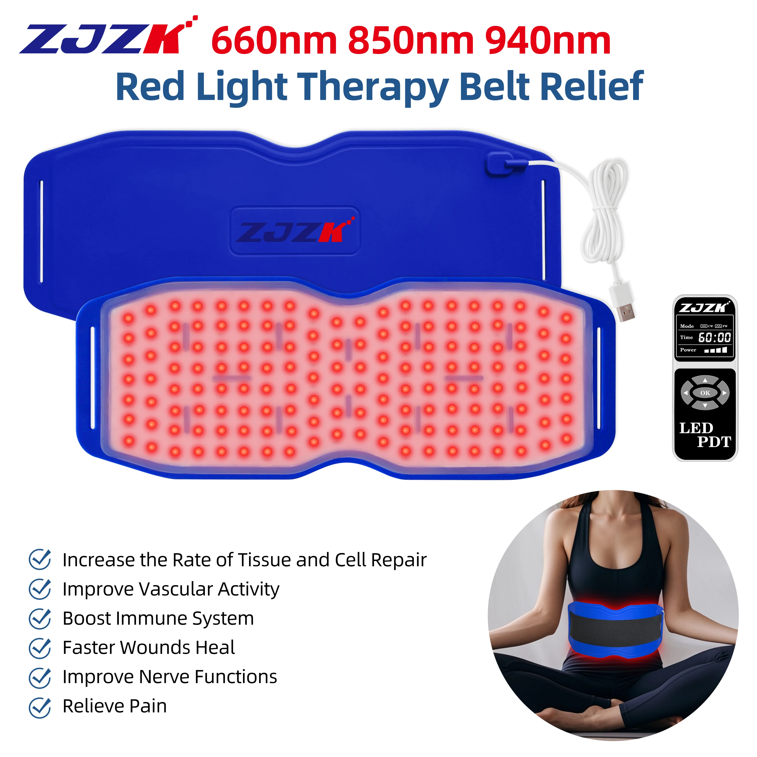 

ZJZK Cold Level Laser Therapy Arthritis 660nm Light For Pets 850nmx150chips+940nmx150chips Increase The Body'S Immune Function