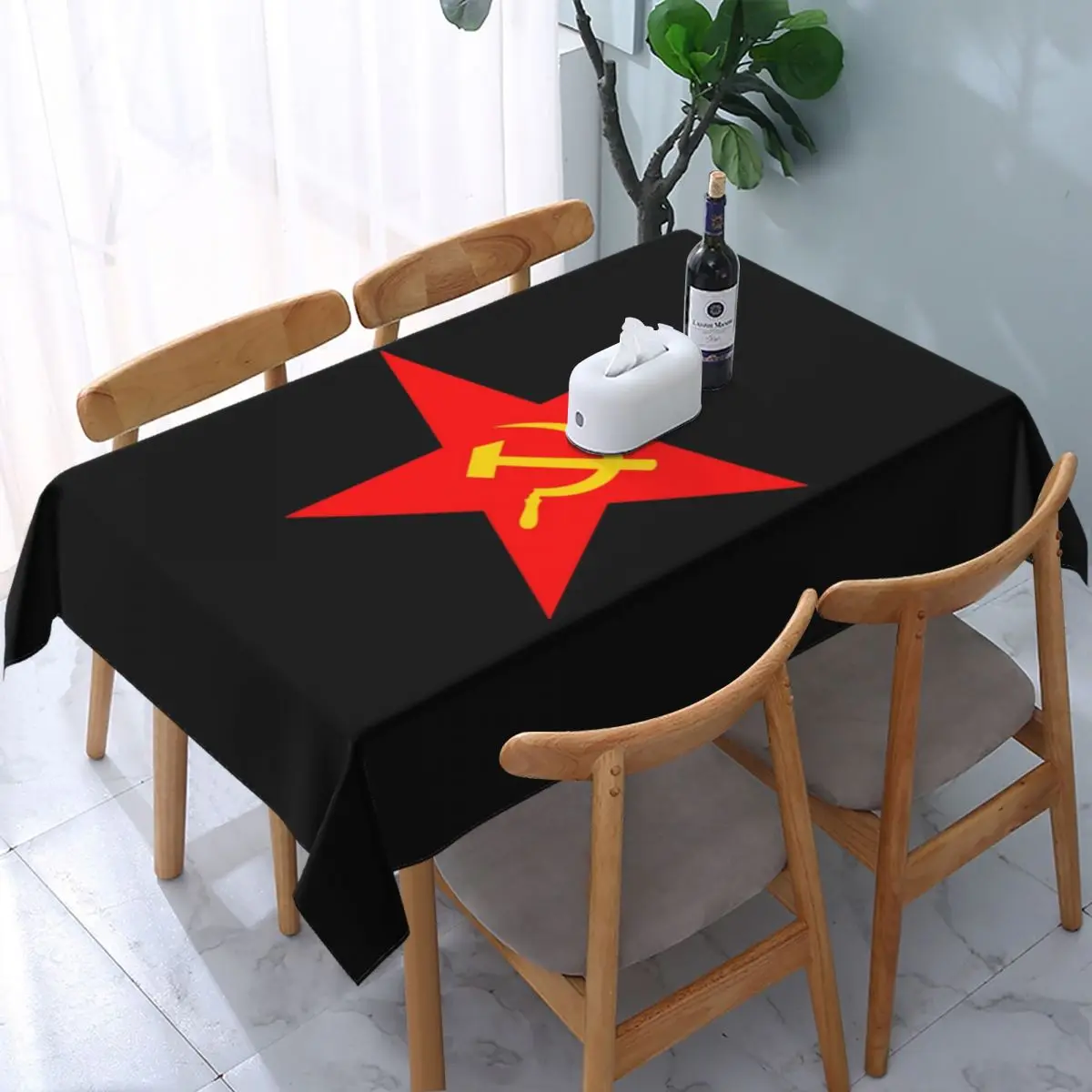 Rectangular Waterproof Hammer Sickle Red Star Communist Star Tablecloth Backing Table Covers USSR CCCP Communism Table Cloth