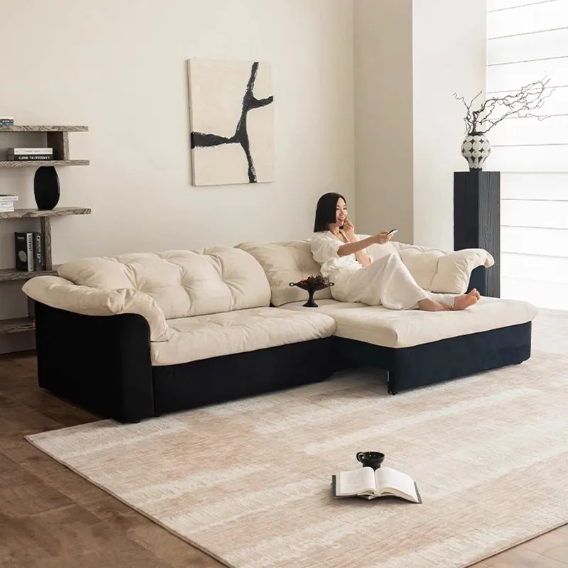 #New Electric Sofa Bed Folding Dual-use Extendable French Retro Mid- Fabric Small Apartment Living Room Black White