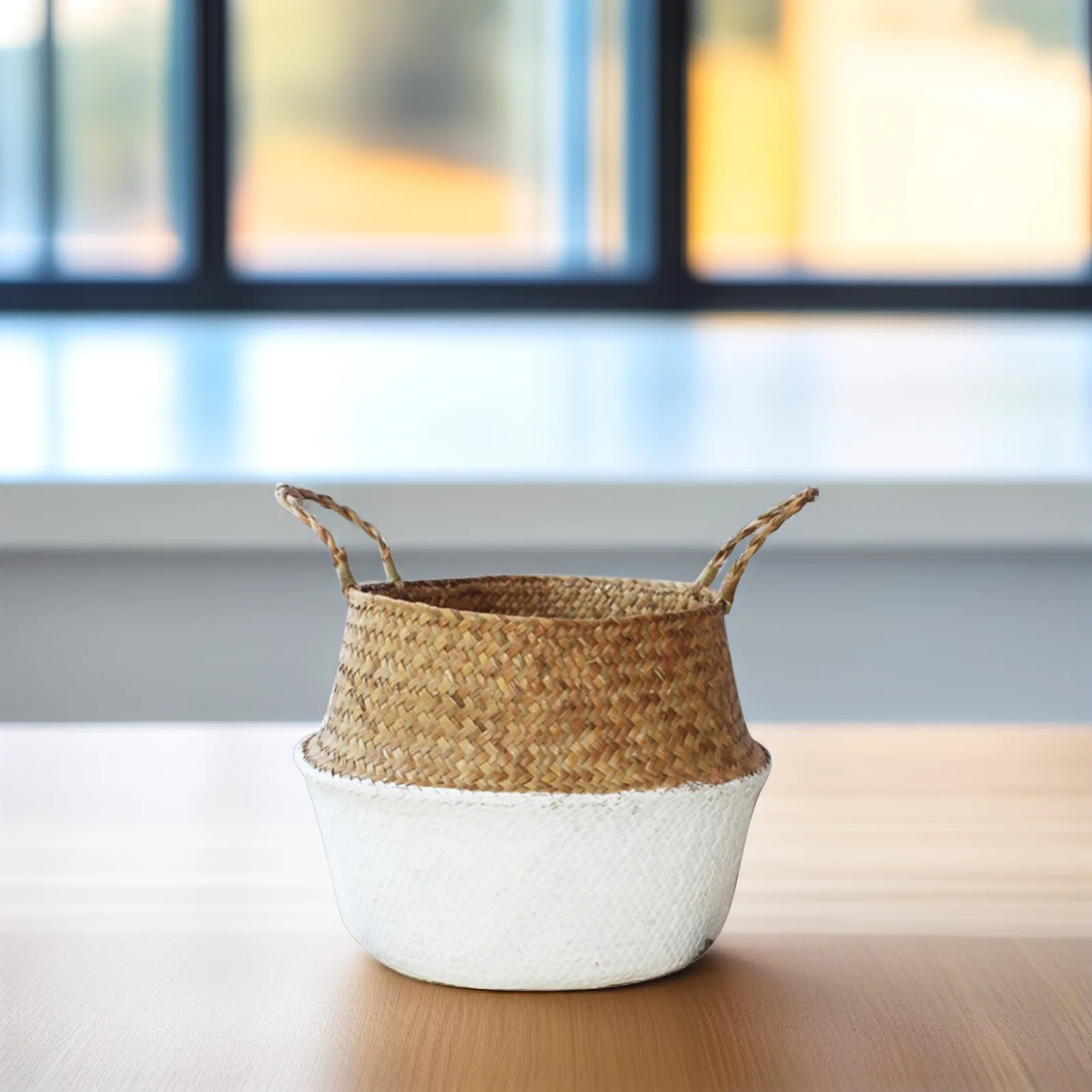 

Woven Flower Pot Handmade Basket Indoor Plants Decorative Storage Seagrass Metal Durable Multifunctional