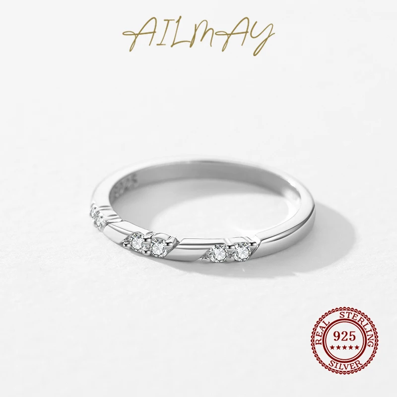 Ailmay 925 prata esterlina minimalismo elegante zircônia cúbica empilhável anel de dedo hipoalergênico jóias de casamento para presente feminino