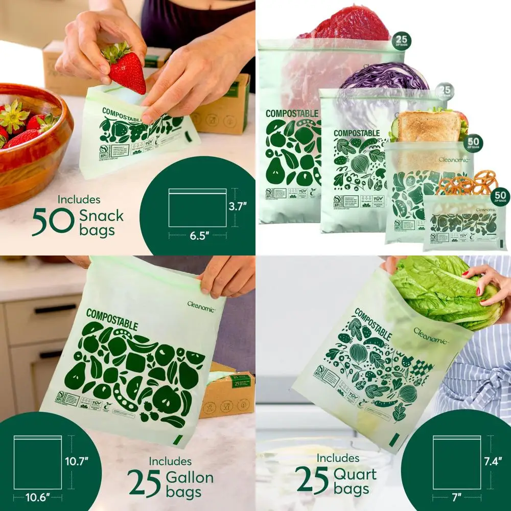 

Eco-Friendly Leak-Proof Compostable Bags - Various Sizes, 125 Pack
