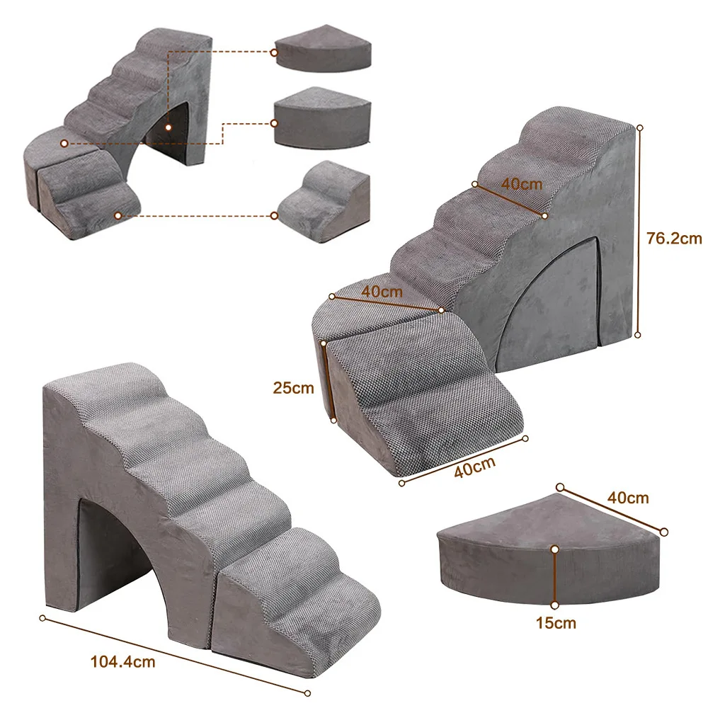 Foam Modular Pet Stairs Ramp for Medium Cats and Dogs A18 with Non-Slip Base Removable Washable Multi-Tier Interlocking Steps