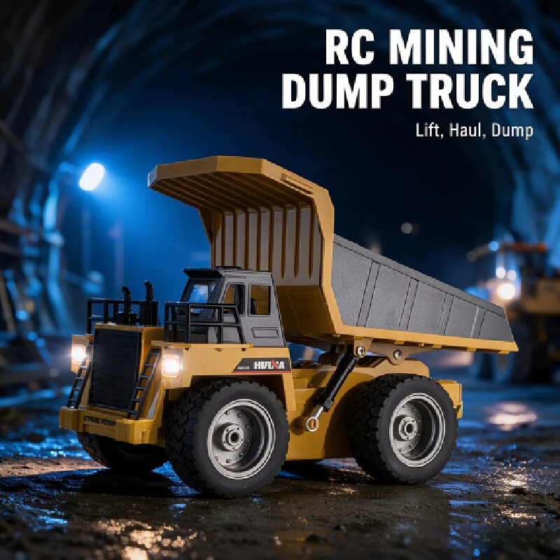 Huina 533d 9ch 1:18 Alloy Rc Dump Truck Remote Control Soil Transport Tipper Vehicle Electric Hobby Toy Gift For Boys Kids