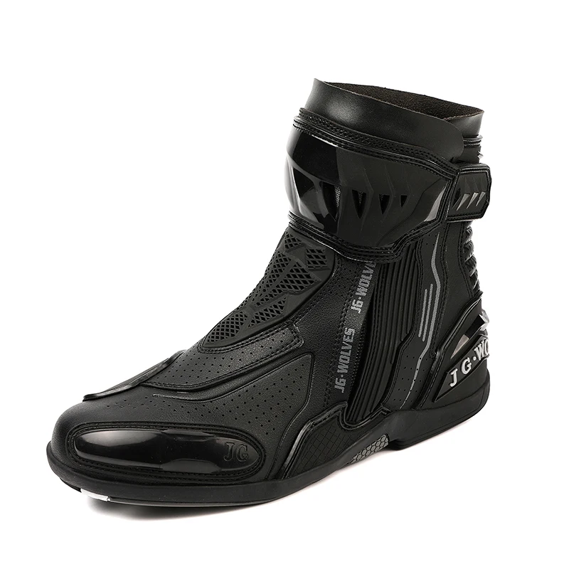 YUYIN Men Motorbike Riding Shoes Motorcycle Boots Racing Protective High Top Breathable Anti Slip Side Zipper TPU Rubber Sole
