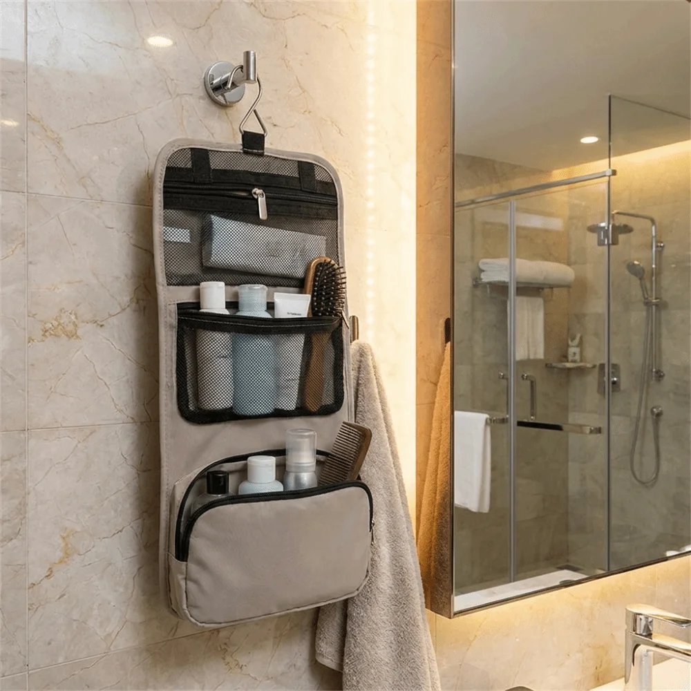 Large Capacity Portable Toiletry Bag Waterproof Dry and Wet Separation Hanging Makeup Bag Detachable Multiple Compartments