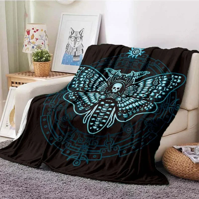 Death Moth Skull Blanket Ultra Lightweight Soft Plush Flannel Throw Blanket for Sofa Bed Couch Best Office Gifts King Queen Size