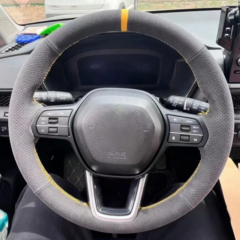 

Custom Hand-stitched Black Anti-slip Wear-resistant Comfy Suede Leather Car Steering Wheel Cover For Honda Civic 11 XI 2021-2022