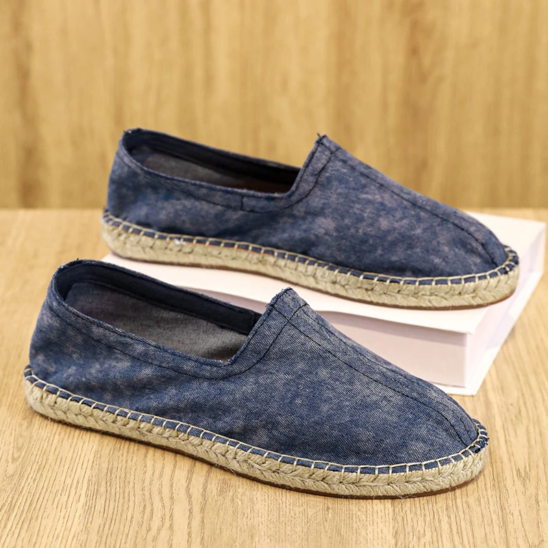 

Retro Blue Men's Canvas Sneakers Comfort Breathable Flat Loafers Men Fisherman Shoes Slip-On Casual Shoes For Men zapatos hombre