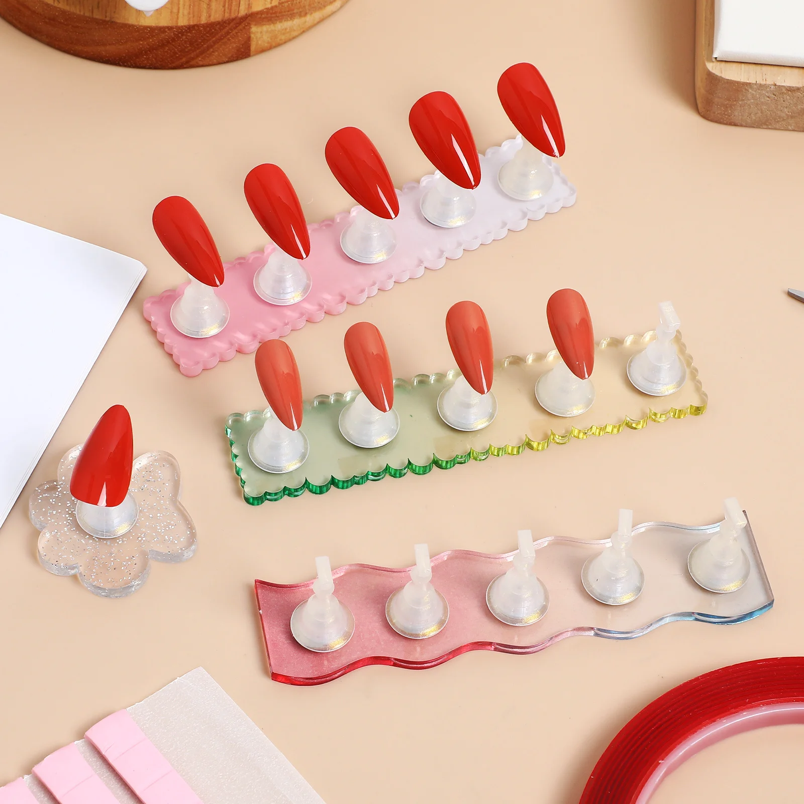 1 Juego de Kit de soporte de plástico duradero, soporte de prensa de Color brillante para pintar uñas, herramienta de manicura, soporte adhesivo para práctica de uñas postizas