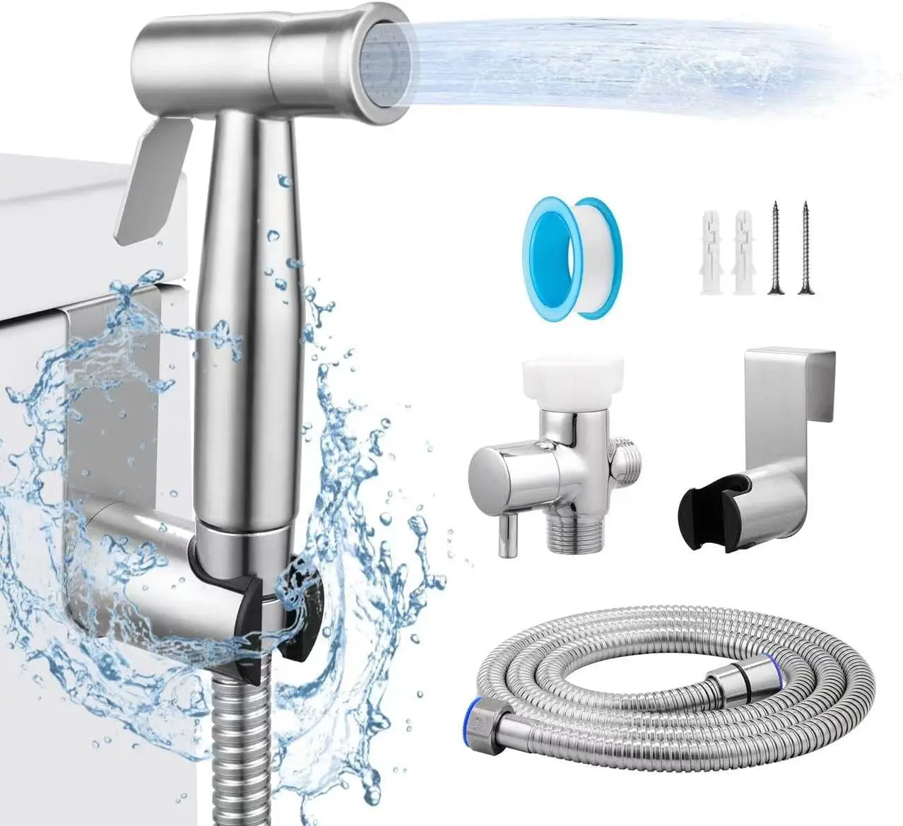 

Multifunctional Hand-held Bidet Spray with Dual Spray Function, Hose and Accessories for Bathroom Use