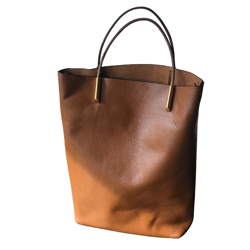 Nature Soft Cowhide Handbag Versatile Designer High Quality Shoulder Bags Bucket Genuine Leather Women Bag New Retro