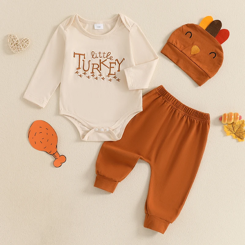 My First Thanksgiving Baby Boy Outfit Infant Little Turkey Hat Bodysuit Pants Newborn 1st Thanksgiving Outfits