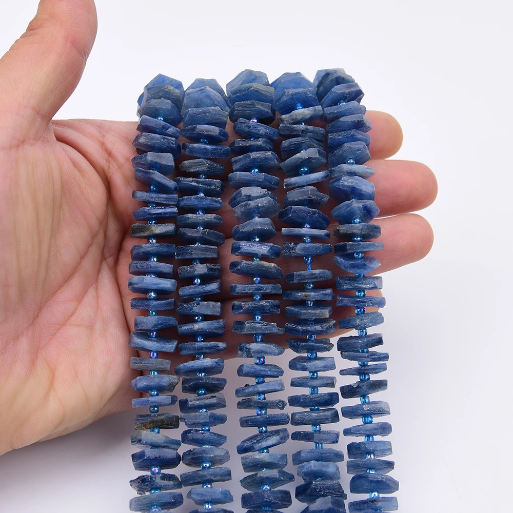 APDGG Natural Blue Kyanite Quartz Raw Rough Wheel Disc Slice Loose Beads 15.5" Strands Jewelry Making DIY view 2