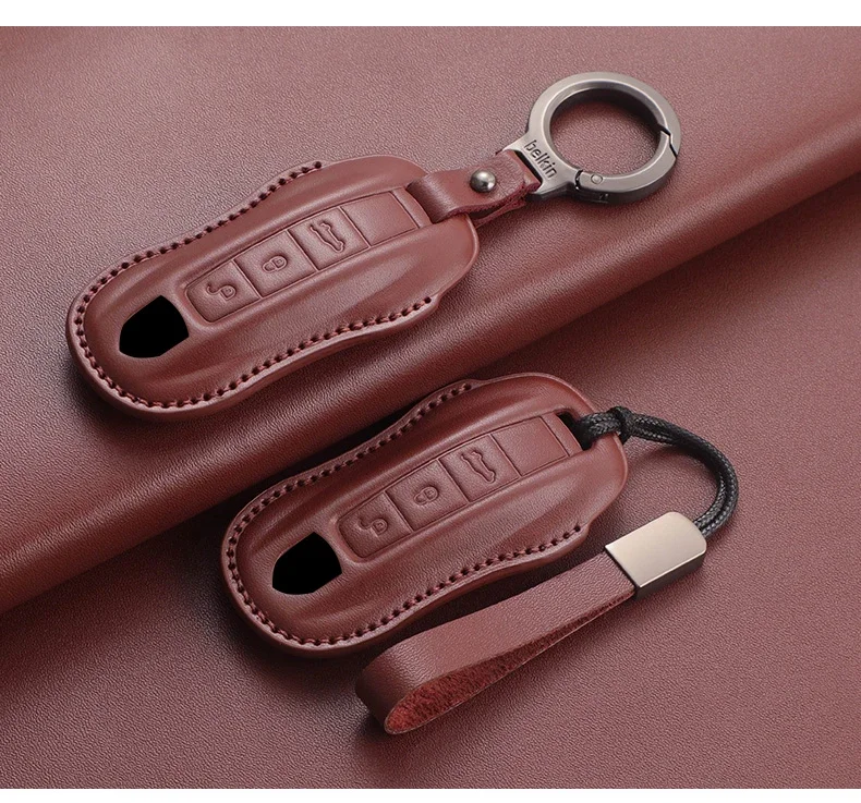 Top Layer Leder Auto Schlüssel etui Cover Shell für Porsche 718 Cayenne Panamera 911 Macan Taycan Cayman Boxster Autos chl üssel Zubehör – Detail 11