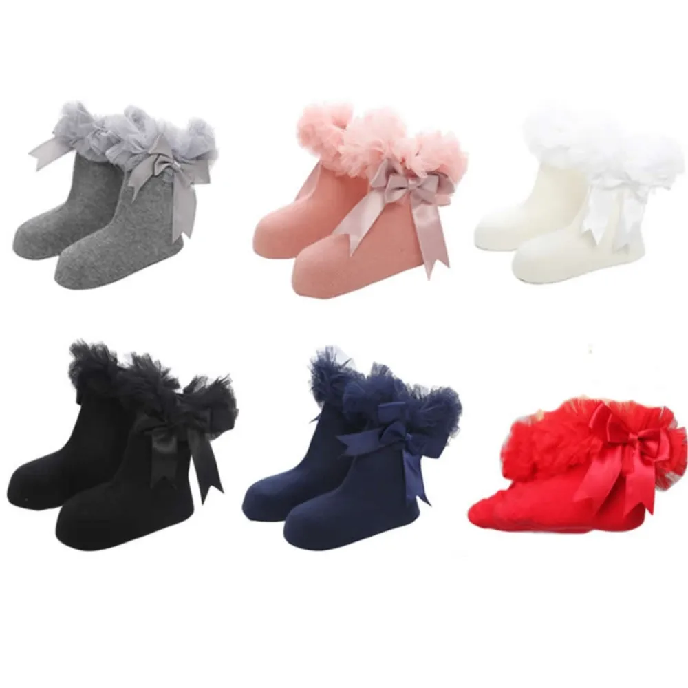 2019 Christening Calcetines Bebe Newborn Cotton Baby Socks Kid Ruffled Chaussette Bebe Knitted Knee Lace Leg Warms girls sock