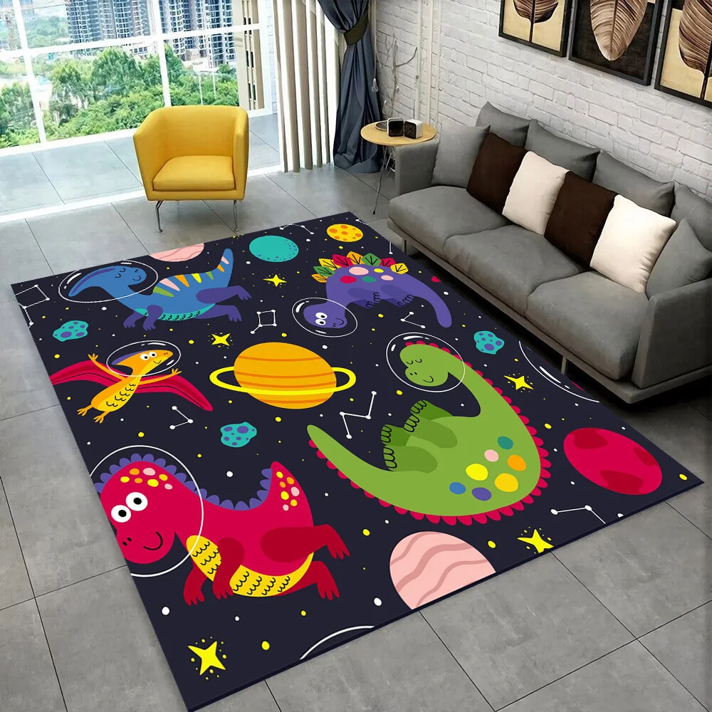 3D Cartoon Dinosaur Space Cute Dino Children Area Rug,Carpet for Living Room Bedroom Sofa Doormat Decoration, Non-slip Floor Mat