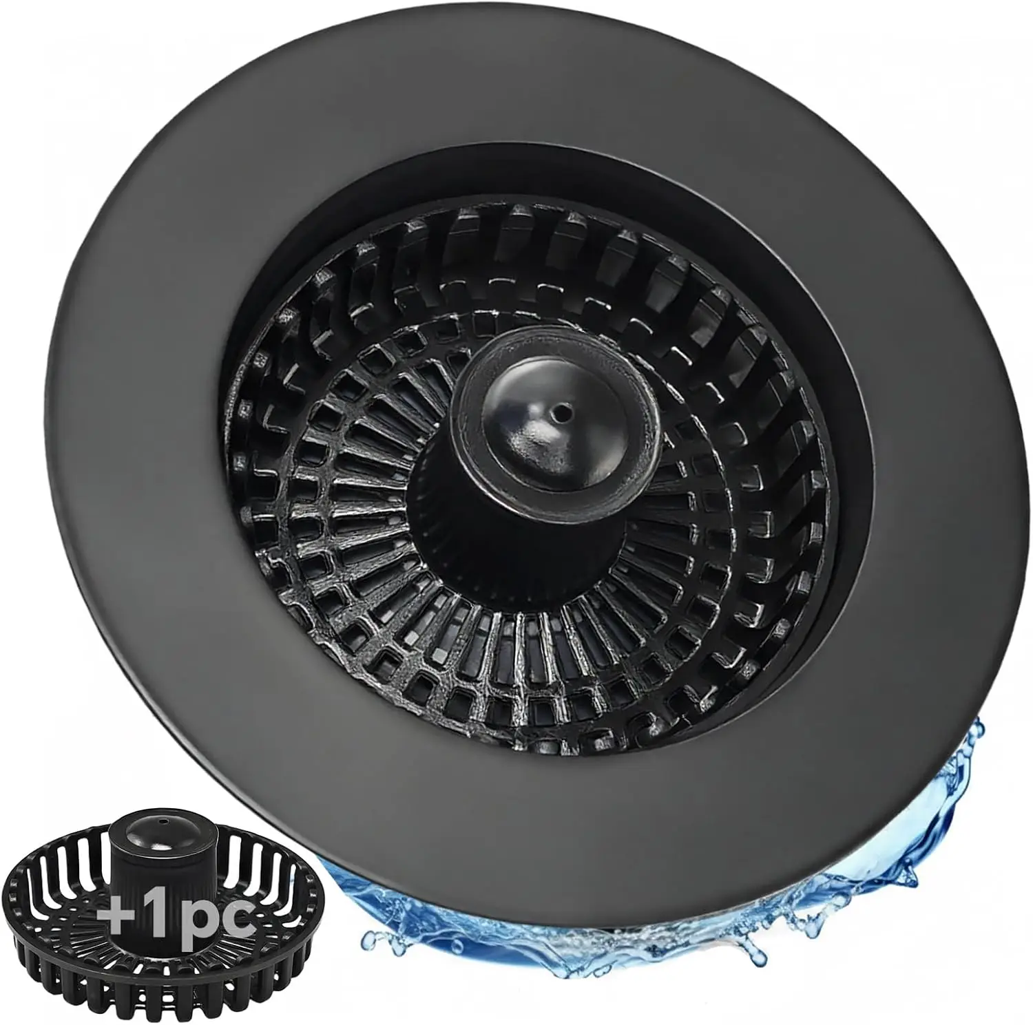 

Kitchen Sink Stopper, 3 in 1 Pop Up Drain Strainer with Extra Basket, for Standard 3-1/2 Inch Drain, Brass Electroplate Black