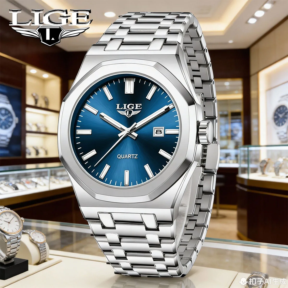 

Мужские деловые часы LIGE, роскошные модные часы с кварцевым механизмом, светящиеся в темноте, водонепроницаемые, из нержавеющей стали, мужские наручные часы reloj