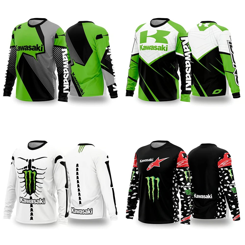 

Летний дышащий быстросохнущий велосипедный костюм Kawasaki 2026 для мотокросса, мужской и женский, оверсайз, спортивный и повседневный, с длинным рукавом