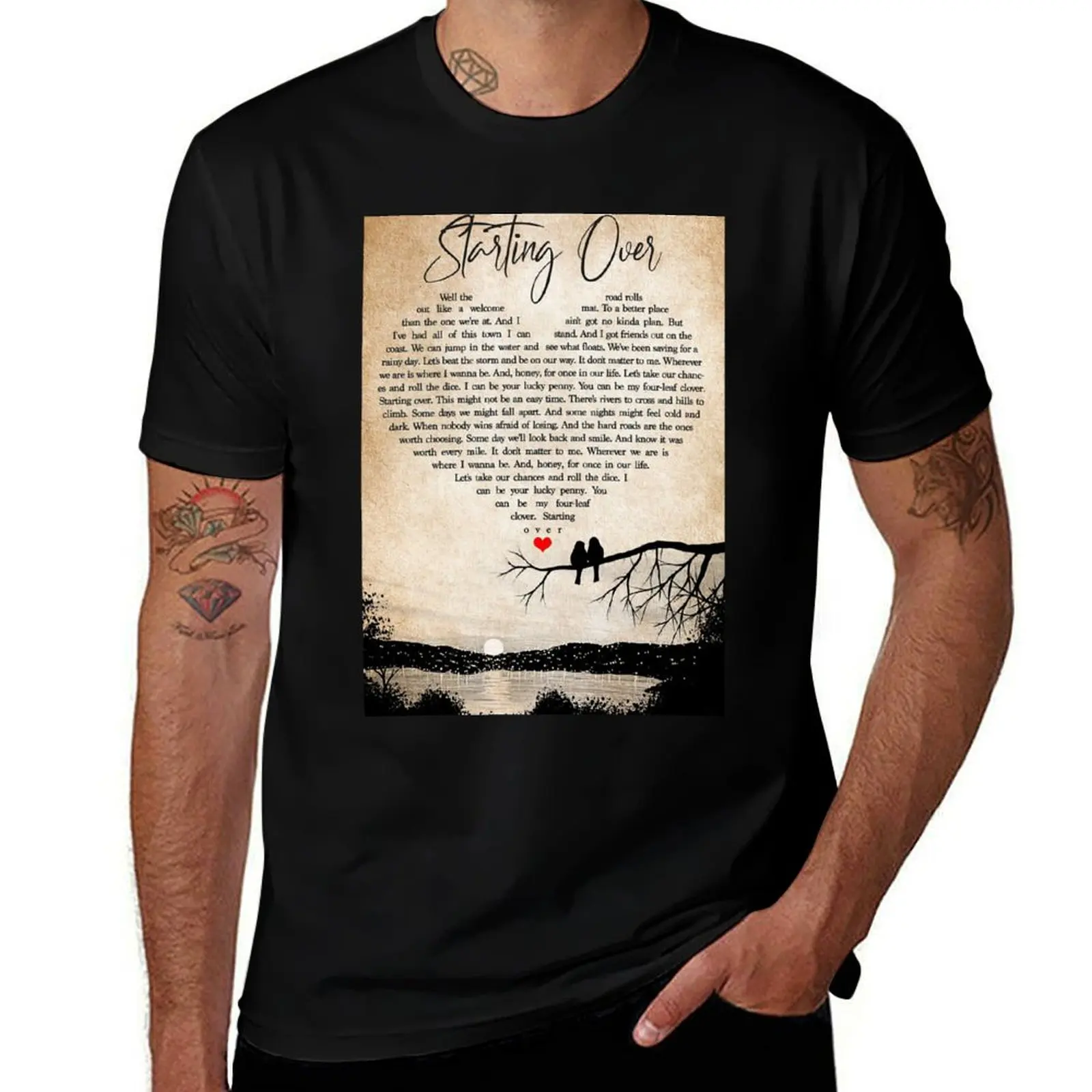 Starting Over Lyrics Chris Stapleton - Couple Bird Sunset T-Shirt Simple Graphic Design T-Shirt