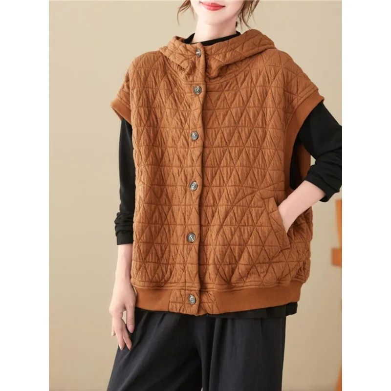 

Women's Clothing Autumn Winter Cotton Vest Quilted Sweatshirt Sleeveless New Loose Vest Hooded Hoodie Waistcoat Female Coat Tops