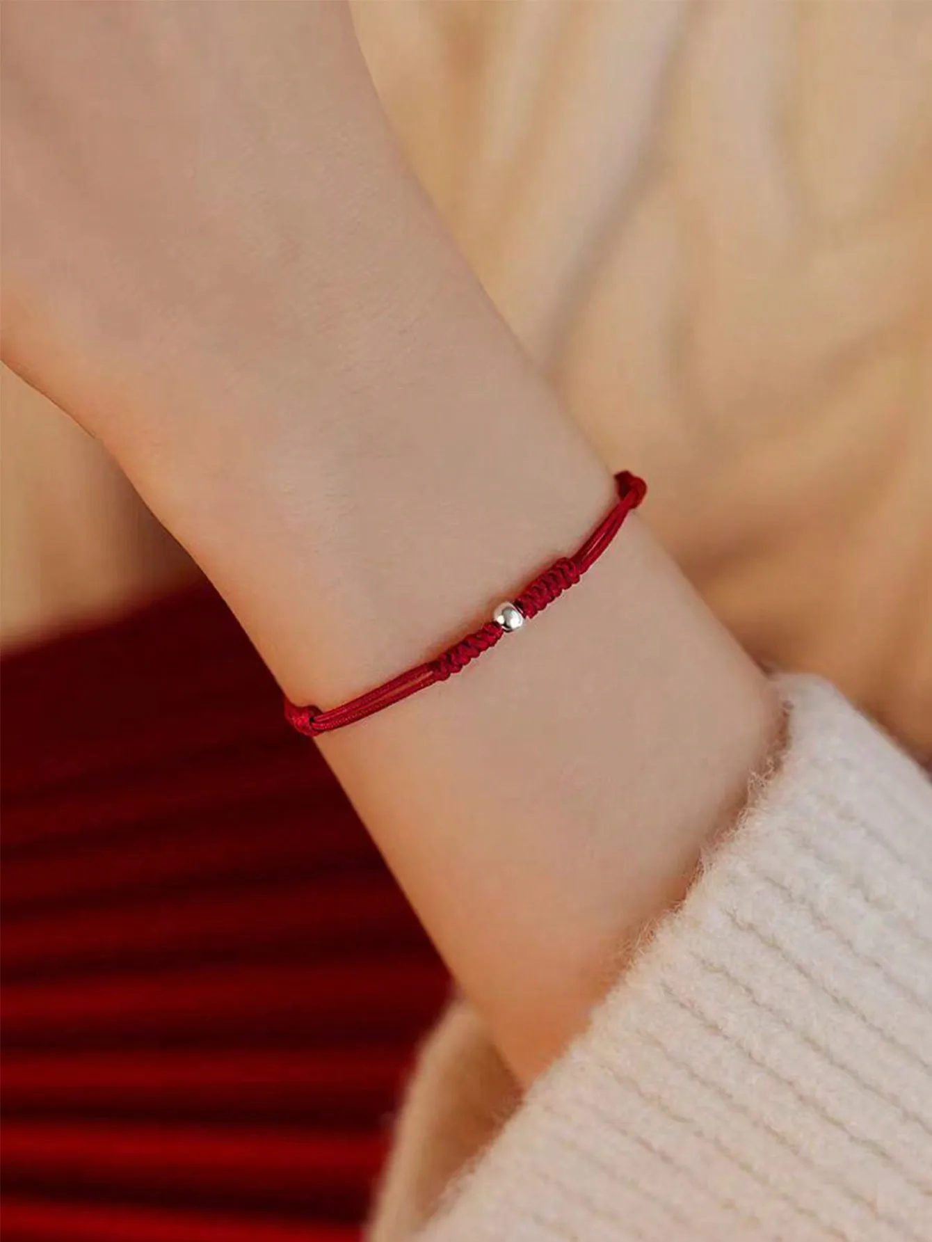 S925 Sterling Silver Bead Red String Bracelet, Adjustable Lucky Braided Rope Bangle for Women, Valentine Gift with Gift Box