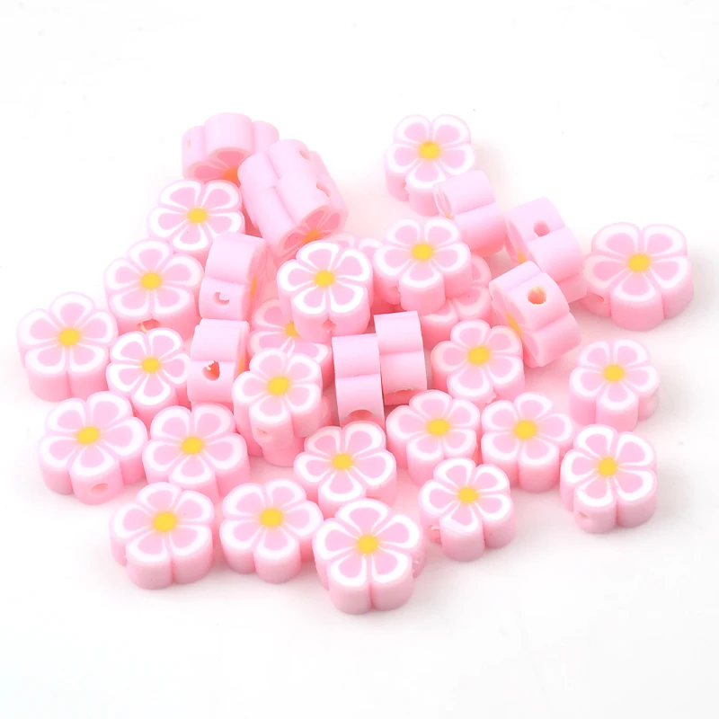 30pcs/Lot Pink Flower Beads Polymer Clay Beads Loose Spacer Beads for Jewelry Making DIY Bracelet Accessories Crafts