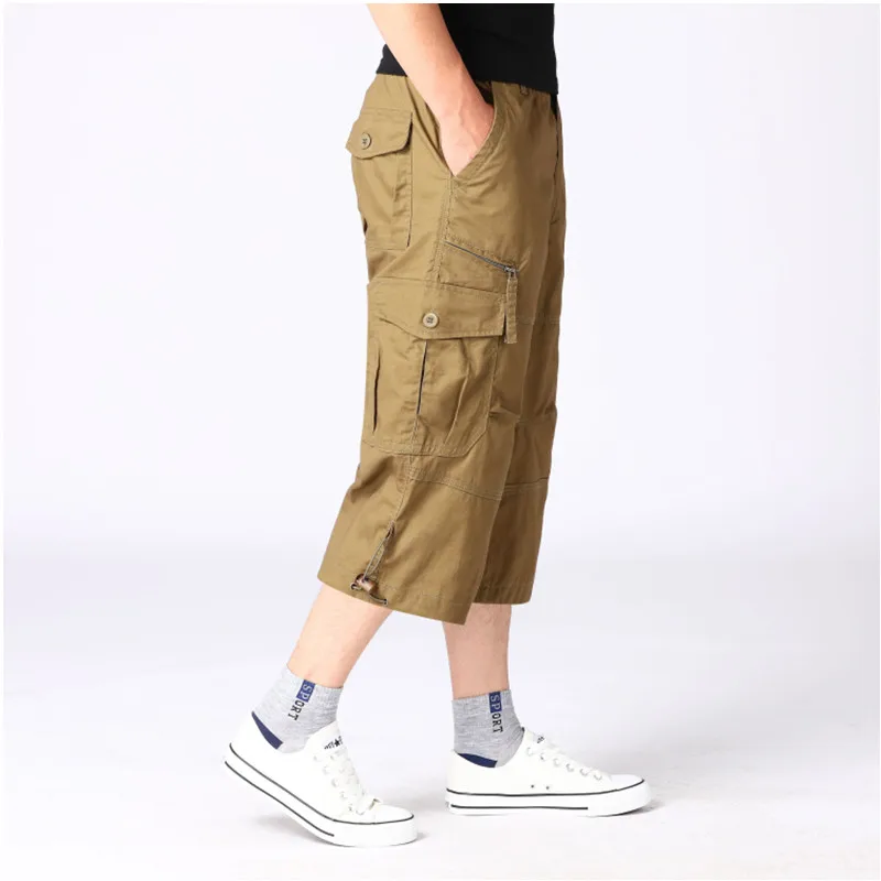 Men's Summer Pockets Button Zipper Solid Patchwork Casual Elastic High Waisted Trousers Preppy Style Vacation Vintage Shorts