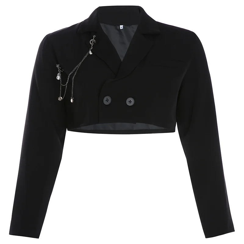 Gothic Chain Short Blazer Women Solid Color Single Breasted Short Suit Street Indie Fashion Punk Clothing Cool Girl Blazer Suits
