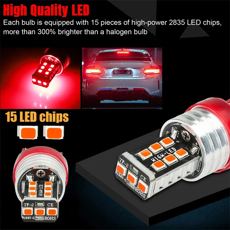 New 4Pcs 7443 7440 Red Flashing Strobe Blinking Rear Alert Safety Brake Tail Stop High Power LED Light Bulbs