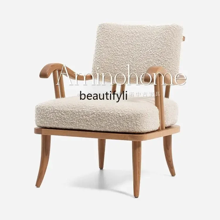 

Medieval retro style lamb wool single sofa chair living room home lazy sofa designer armrest casual chair