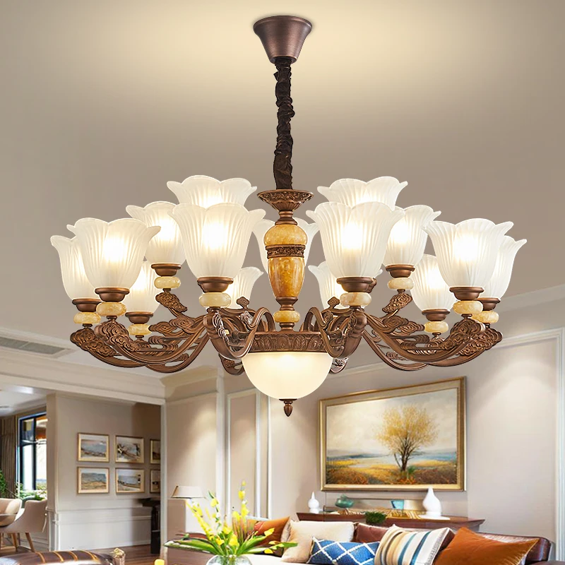 New Design American Jade Stone Living Room Chandelier High Quality Vintage Bedroom Dining Room Glass Lamp Coffee Colour Light